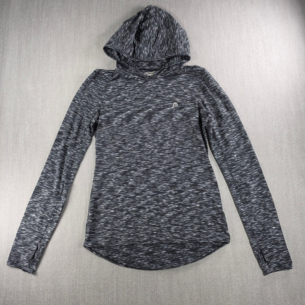 Head Hoodie Women Small Black Space Dye Activewear Long Sleeve Thumbhole